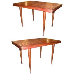 Pair Of Walnut Slat Tables