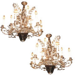 Pair Of Silver Leaf French Bagues 9 Light Chandeliers 11