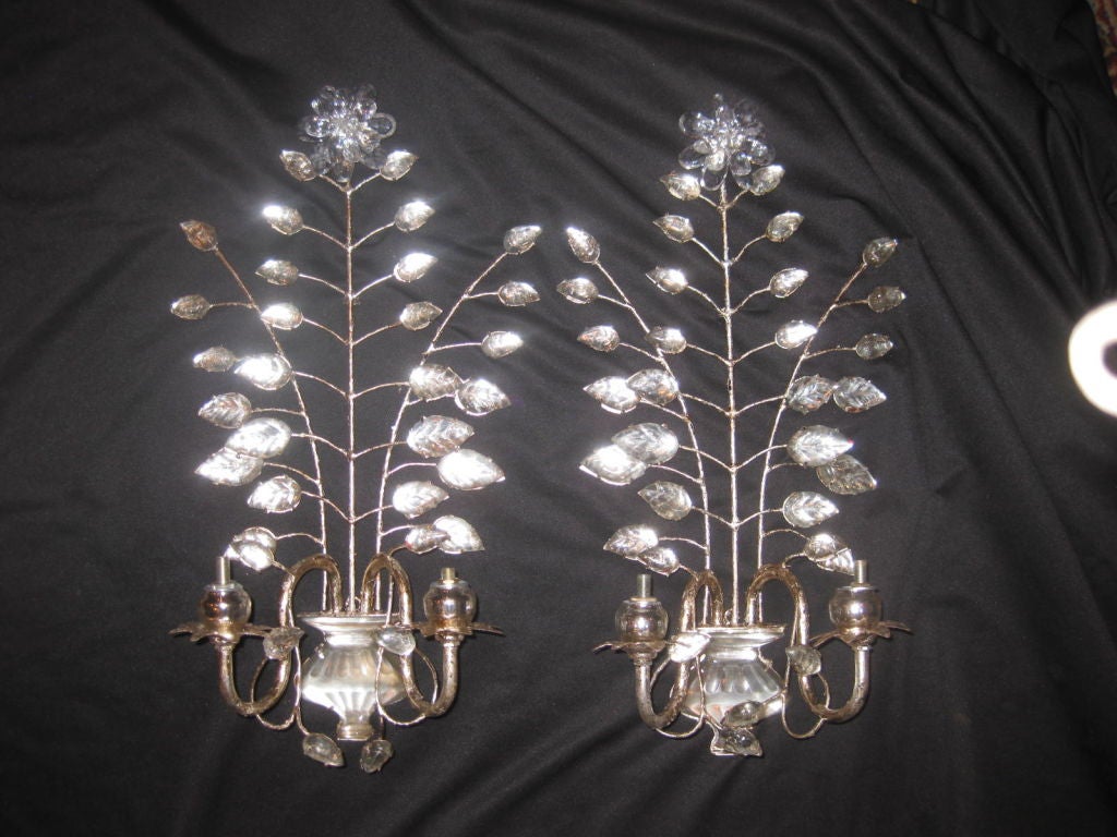 Set of eight French Bagues sconces with mercury glass bobeches.Priced per pair. Matching pair of chandeliers available.