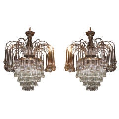 Pair Of French Silverplated Crystal Tear Drop Chandeliers