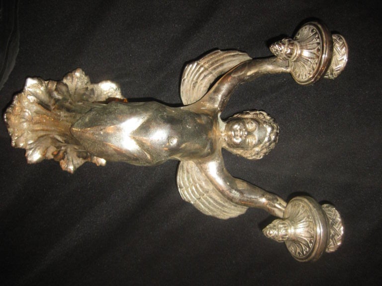 Set Of 8 Silver Plated Sconces With Cherubs