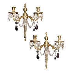 Antique Set Of Eight Gilt Bronze Sconces With Rock Crystal And Amethyst