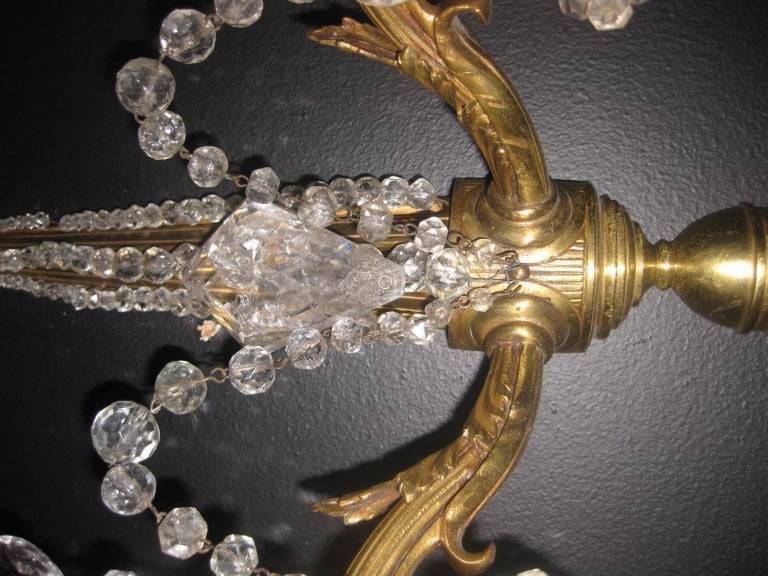 Set Of Eight Gilt Bronze Sconces With Rock Crystal And Amethyst In Good Condition For Sale In Stamford, CT
