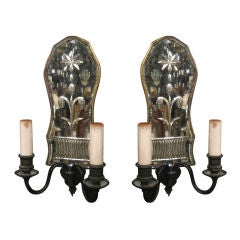 Pair Of Caldwell Mirrored Backplate Sconces