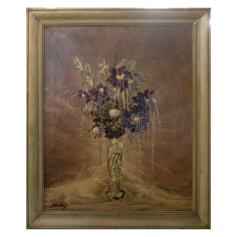 Antique Painting Of Flowers In A Vase For Sale