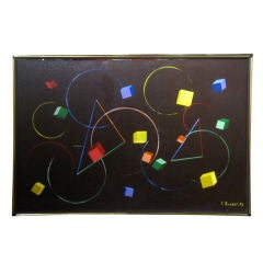 Geometric Abstract Painting Signed F. Barbot 8