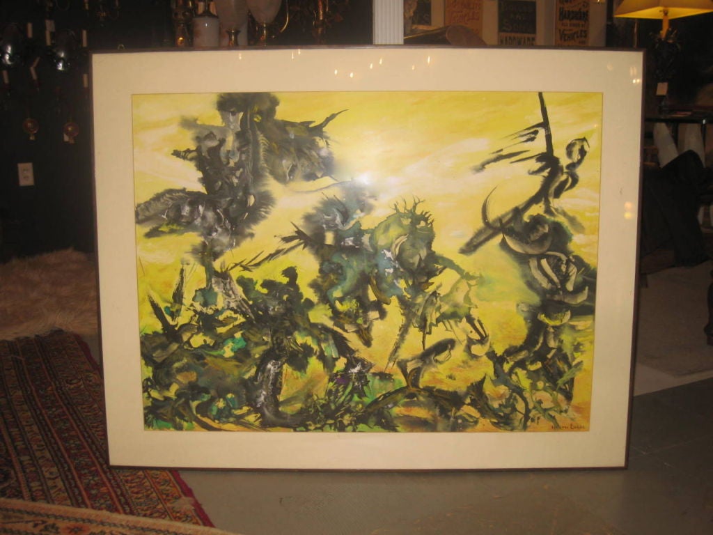 Framed watercolor by Naomi Lorne. Information verso