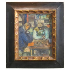 Oil On Board Painting Of Chess Players By Benjamin Kopman