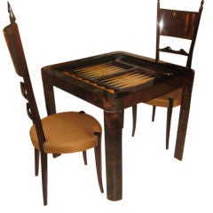 Aldo Tura Goatskin Backgammon Table With Two Chairs