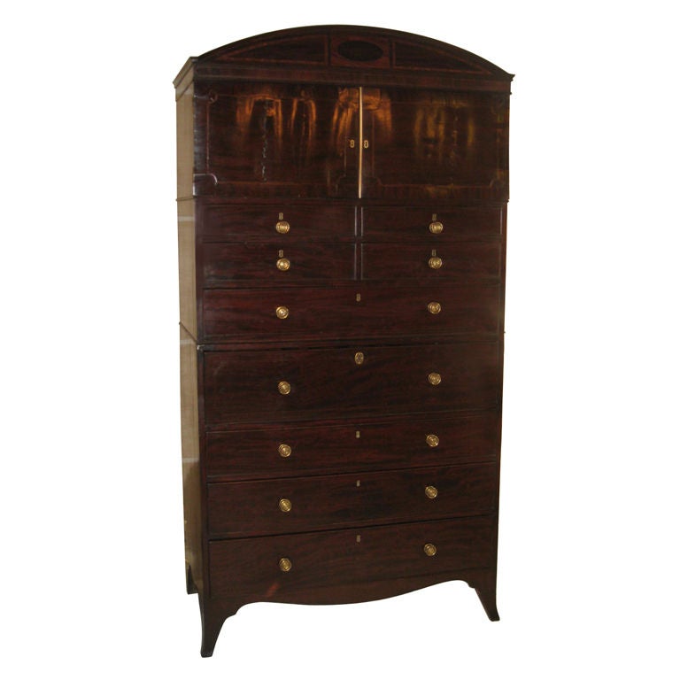 American Inlaid mahogany Chest On Chest With Butlers Desk