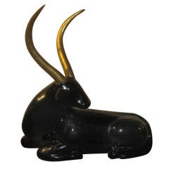 Cast Pottery Bull With Brass Horns