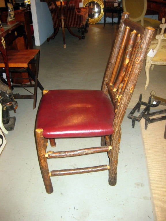 Nine Adirondack Dining Chairs With Leather Seats In Good Condition For Sale In Stamford, CT