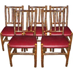 Nine Adirondack Dining Chairs With Leather Seats