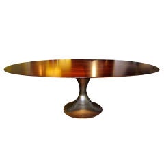 Fabulous Oval Rosewood Dining Table With Hammered Metal Base