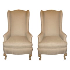 Pair Of Vintage Newly Upholstered Wingchairs