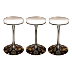 Set Of Three Mid Century Chrome Base Stools