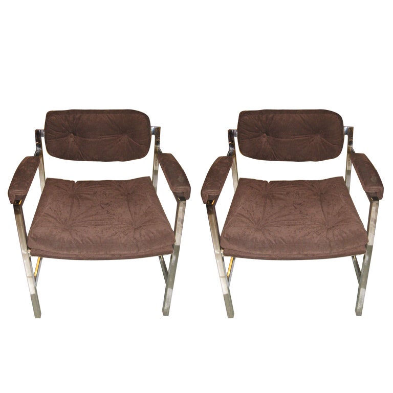 Pair Of Milo Baughman Chrome Chairs For Sale