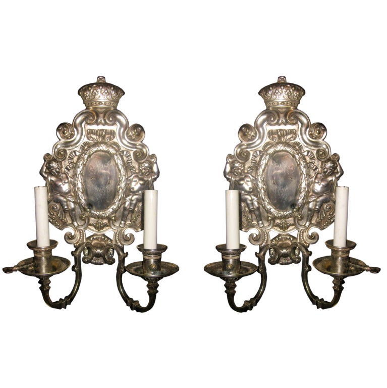 Pair Of Silverplate E.F. Caldwell Sconces For Sale