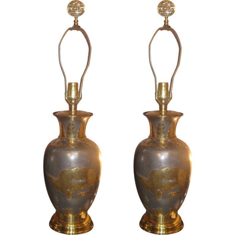 Vintage Pair Of Pewter And Brass Table Lamps at 1stdibs