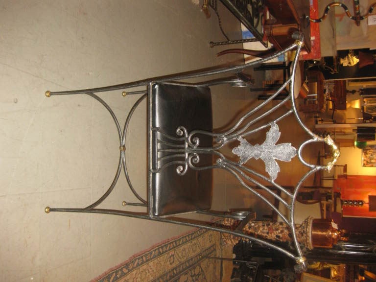 Pair Of Iron Chairs With Gold Fleur De Lis
