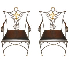Pair Of Iron Chairs With Gold Fleur De Lis