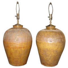 Pair Of Large19th c. Chinese Storage Jars Made Into Lamps