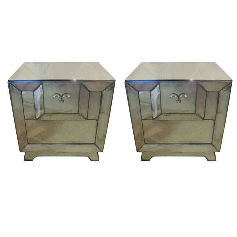 Pair Of Mirrored 1940's Night Stands For Sale