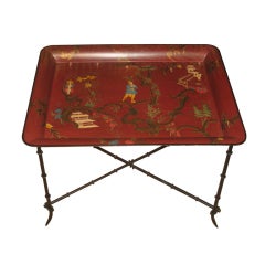 Painted Tole Tray On Stand