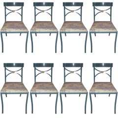 Set Of Eight Wrought Iron Klismos Form Garden Chairs