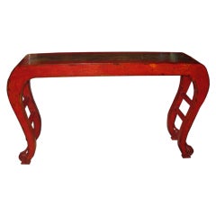 Chinese Red Lacquered Console With A Marble Inset
