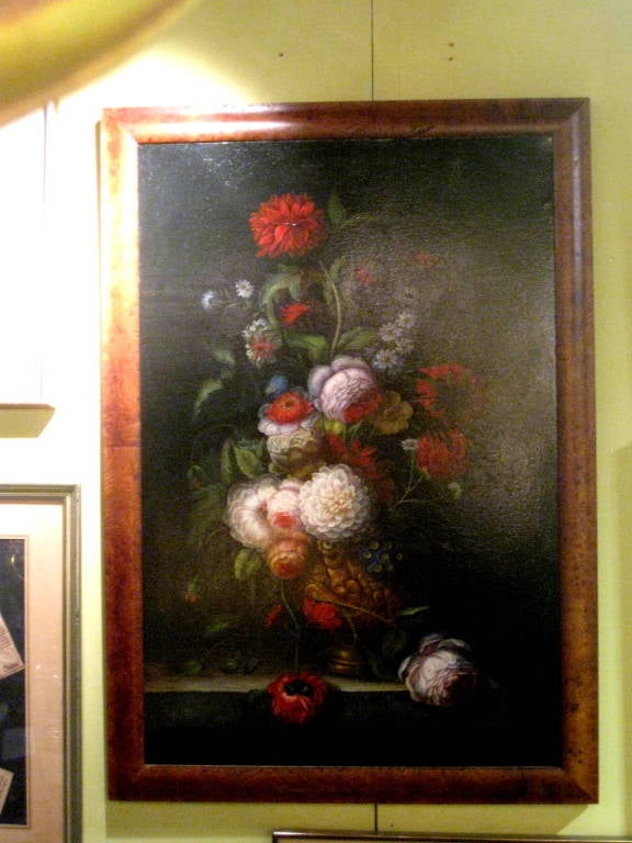 Floral Oil Painting With Birds Eye Maple Frame