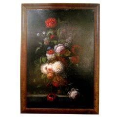 Floral Oil Painting With Birds Eye Maple Frame