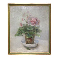 "Geraniums" Oil On Board Signed Etty Perret