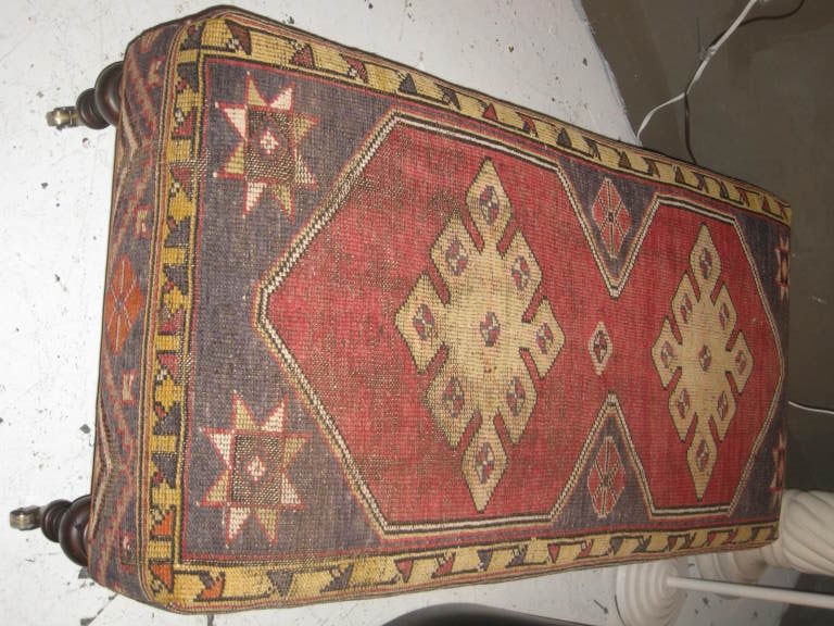 Long Ottoman Upholstered in Oushack Rug In Good Condition In Stamford, CT