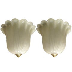 Pair Of Murano Glass Lanterns With Interior Lights