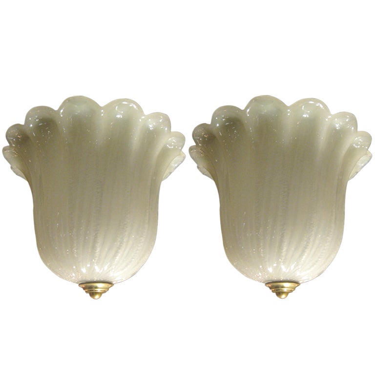 Pair Of Murano Glass Lanterns With Interior Lights For Sale