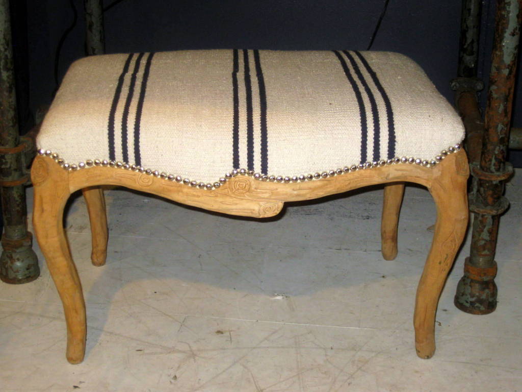 Pair Of Faux Bois Benches With Grain Sack Upholstery In Good Condition For Sale In Stamford, CT