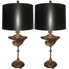 Pair Of Bronze Shell Lamps