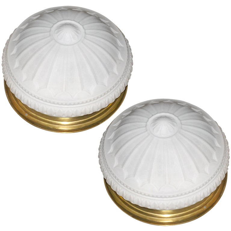 Pair Of Neoclassic Style Opaline Glass Light Fixtures For Sale