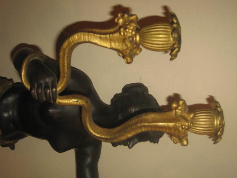 Gilt Large Scale Pair Of Palace Figural Bronze Sconces For Sale