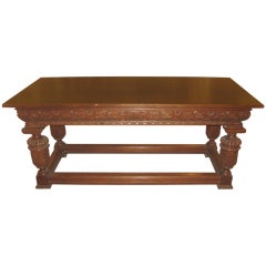 Antique Carved English Oak Library Table