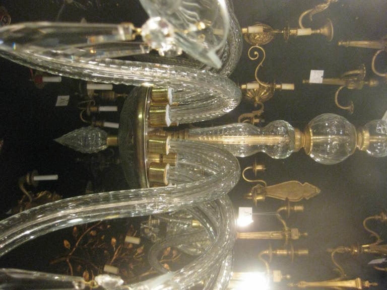 Bronze 1930's French 22 Light Cut Crystal Chandelier For Sale