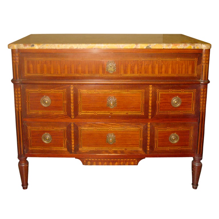 Transitional Inlaid French Chest Of Drawers For Sale at 1stDibs