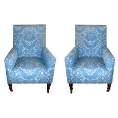 Pair Of Upholstered "Nantucket" Chairs With Turned Legs