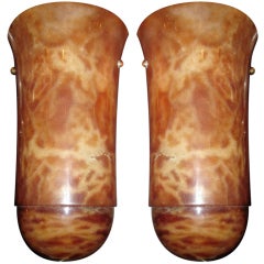 Vintage Pair Of  Colored Alabaster Sconces With Two Interior Lights