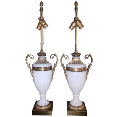 Pair Of French Opaline Glass Lamps With Gilt Bronze Fittings 4