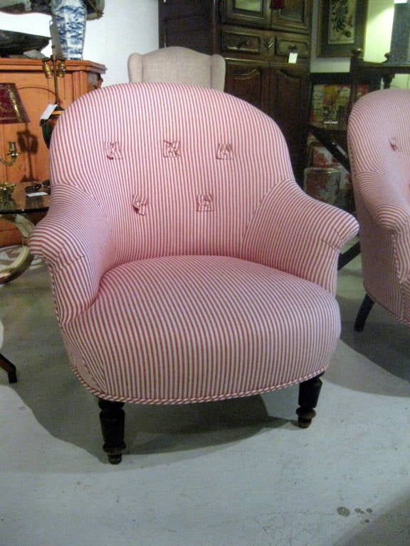 A pair of slipper chairs newly upholstered