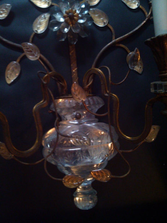 French Pair Of Large Sconces With Cut Crystal Body For Sale