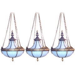 Set Of Three Large Leaded Glass Caldwell Chandeliers 10