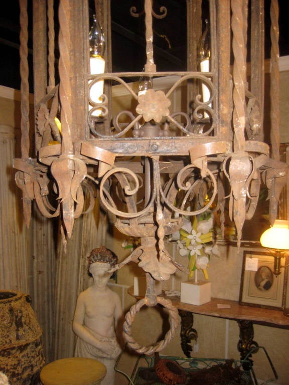 A large early wrought iron lantern with newly wired